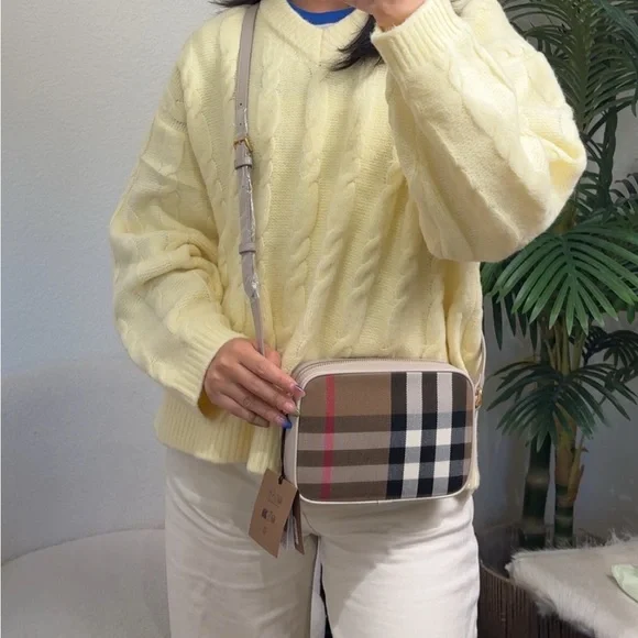 Burberry Women's Checkered Crossbody Bag limestone - Picture 8 of 8